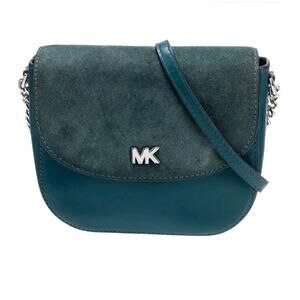 Michael Kors Half Dome Crossbody Bag Teal Green Suede & Leather Chain Strap Smal